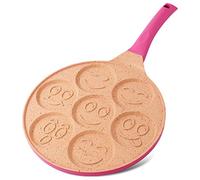 Joeji's Kitchen 7 Hole Pancake Pan 26cm - Smiley Faces Mold - Non Stick and Induction Suitable - Lightweight Cast Aluminium - Mini Pancakes - Fun Activity for Kids Breakfast - Pink