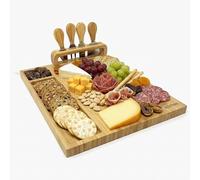joeji's Kitchen Cheese Board Platter Set - Natural Wood Bamboo - Gift Set with Knives & Holder - Charcuterie Platter