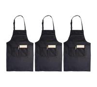joeji's Kitchen 3 Pack Unisex Black Adjustable Bib Apron - 2 Large Handy Pockets - Kitchen Cooking Chef Aprons - For Home Restaurant Coffee Shop