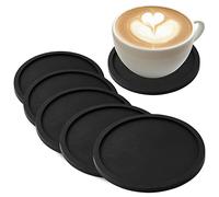 Joeji's Kitchen Black coasters set of 8 - Round Mug Drink Silicone Coasters for Drinks - Non Slip Beer Bar Mats for Coffee Mugs, Wine Glass, Beer and Bottles…