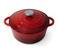 Joeji's Kitchen Cast Iron Casserole Dish with Lid for Oven and Hob Non-stick Dutch Oven Enamelled Casserole Pot for Hob and Oven Versatile 28 cm 2.7L Cookware for Stew Slow Roasts Baking Red