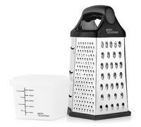 Joeji's Kitchen Cheese Grater with Container 6 Sided Hand Held Cheese Grater Box Zester Ideal for Grating Slicing Zesting and Shredding - Box Grater for Kitchen