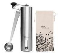 Joeji's Kitchen Hand Coffee Grinder Manual with Adjustable Grinding Coarseness Stainless Steel - Portable Espresso Burr Grinder with Burlap Bag Scoop & Cleaning Brush