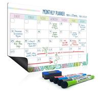 Joeji's Kitchen Magnetic Monthly Planner Whiteboard Organiser - Easy Attach to Fridge - Family Calendar Meal Plan Chores Board - 4 Markers with Erasers