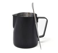 Joeji's Kitchen Milk Frother Jug for Coffee Machine 350ml with Art Pen - Stainless Steel - Milk Pitcher Barista Coffee for Cappuccino Latte and Espresso - Black