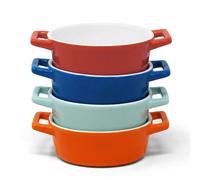 Joeji's Kitchen Set of 4 Mini Oval Ceramic Oven Baking Dishes - Ideal for Mini Lasagne Shepherds Pie and More - Small Casserole Dish - Individual & Kids Portion - 4 Colours