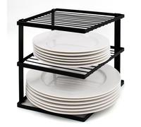 joeji's Kitchen No-Wobble Plate Rack for Kitchen Cupboard Storage Corner Plate Rack Cupboard Shelf Organiser 25x25x19cm - Black