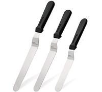 Joeji's Kitchen Offset Spatula 3pcs Stainless Steel Cake Decorating Spatula Icing Knife - Plastic Handle for Easy Grip (15cm, 20cm, 25cm)