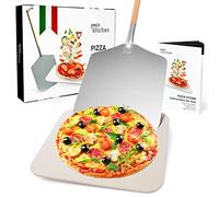 Joeji's Kitchen Pizza Stone & Peel Shovel Set - 30 x 38cm Rectangular Cordierite Stone for Oven BBQ - Aluminium Peel with Removable Wooden Handle