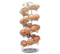 joeji's Kitchen Rotating Egg Holder Storage Rack with Non-Slip Base - Spiral Space Saving Egg Skelter Basket - Holds nearly 3 Dozen Eggs - Chrome
