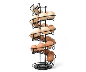 Joeji's Kitchen Rotating Egg Holder Storage Rack with Non-Slip Base - Spiral Space Saving Egg Skelter Basket - Holds nearly 3 Dozen Eggs - Black