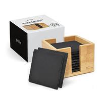 Joeji's Kitchen Set of 10 Drink Coasters Mats 100% Natural Grey Slate Heat Resistant Slate Coaster Stylish Slate Coasters with Holder Multipurpose Black Coasters for Beer Wine Vase and more