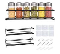 Joejis 2 Tier Metal Spice Racks, Wall Mounted Spice Jar Storage Rack Organiser, Hanging Spice Rack for Inside Cupboard, Strong Adhesive No Drill for Spices Condiments Cooking Tools, Black
