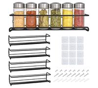Joeji's Kitchen 4 Tier Metal Spice Racks, Wall Mounted Spice Jar Storage Rack Organiser. Hanging Spice Rack for Inside Cupboard, Strong Adhesive No Drill for Spices Condiments Cooking Tools Black