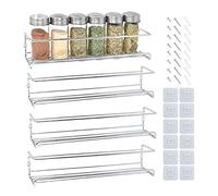 Joejis 4 Tier Metal Spice Racks, Wall Mounted Spice Jar Storage Rack Organiser, Hanging Spice Rack for Inside Cupboard, Strong Adhesive No Drill for Spices Condiments Cooking Tools, Silver