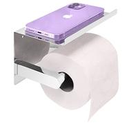 Joeji's Kitchen Toilet Paper Roll Holder with Shelf - Brushed Stainless Steel Wall Mounted Strong Adhesive or Screws Rustproof Loo Roll Dispenser with Phone Storage Shelf (Chrome Silver)