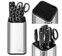 Joeji's Kitchen Universal Knife Block Without Knives with Extra Slots for Scissors & Sharpening Rod, Rustproof Stainless Steel Kitchen Knife Holder