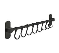 joeji's Kitchen Utensil Rack 40cm - Aluminium Kitchen Rail with 8 Hanging Hooks - Wall Mount Strong 3M Self Adhesive - No Drill Space-Saving Tool Holder - Black