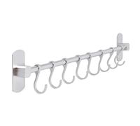 joeji's Kitchen Utensil Rack 40cm - Aluminium Kitchen Rail with 8 Hanging Hooks - Wall Mount Strong 3M Self Adhesive - No Drill Space-Saving Tool Holder - Silver