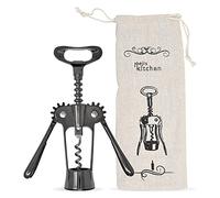 Joeji's Kitchen Wine Corkscrew Bottle Opener - Wing Cork Screw - Remove Beer Olive Oil Multifunctional Corks and Caps - Deluxe Storage Bag - Black