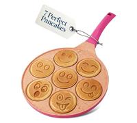 Joeji's Kitchen 7 Hole Pancake Pan 26cm - Smiley Faces Mold - Non Stick and Induction Suitable - Lightweight Cast Aluminium - Mini Pancakes - Fun Activity for Kids Breakfast - Pink