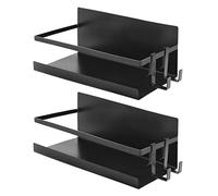 Joejis Set of 2 Magnetic Spice Racks - Storage Organiser with 4 Hanging Hooks - Strong Drill Free Herb Jar Holder for Fridge - Ideal Pantry Kitchen Organiser - Black