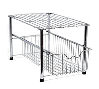 Joeji's Under Sink Storage Basket Rack - Retractable Sliding Drawer - Bathroom or Kitchen Cupboard Organiser - Multipurpose Storage - Space Saver - Chrome