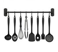 joeji's Utensil Kitchen Rail 40cm 8 Hooks - Wall Mounted No Drill, Black