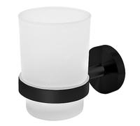 Joeji's Wall Mounted Toothbrush Holders 2 Way Installation - Hygienic Toothbrush Storage Holder Bathroom Set of Frosted Large Toothbrush Holder Cup and Stainless Steel in Black…