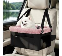 JOEJOY Deluxe Dog Booster Seat with Sturdy Metal Frame and Safety Leash for Small Pets up to 20 lbs - Portable Puppy Dog Car Seat with Thick Cushion and Storage Pockets for Small Dogs, Pink