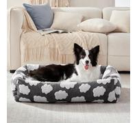JOEJOY Dog Bed Medium Size Dogs, Rectangle Washable Dog Beds Medium Sized with Removable Zipper Cover, Cute Soft Calming Orthopedic Puppy Pet Bed with Jacquard Shaggy Plush & Non Skid Bottom,Grey