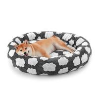 JOEJOY Donut Dog Bed Medium Size Dogs, Cute Round Calming Dog Bed with Removable Washable Cover, 30In Orthopedic Pet Beds with Jacquard Shaggy Plush & Non Skid Bottom, Grey