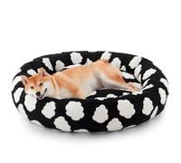 JOEJOY Donut Dog Bed Medium Size Dogs, Cute Round Calming Dog Bed with Removable Washable Cover, 30In Orthopedic Pet Beds with Jacquard Shaggy Plush & Non Skid Bottom, Black