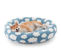 JOEJOY Donut Dog Bed Medium Size Dogs, Cute Round Calming Dog Bed with Removable Washable Cover, 30In Orthopedic Pet Beds with Jacquard Shaggy Plush & Non Skid Bottom, Blue