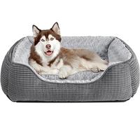 JOEJOY Extra Large Dog Bed Washable, Soft Rose Velvet Dog Bed Low Front Edge Pet Bed Non-Slip Bottom Puppy Bed, Orthopedic Calming Pet Bed For Labrador, Golden Retriever, Grey, 89×64×23 cm