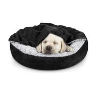 JOEJOY Small Dog Bed Cat Bed with Hooded Blanket, Cozy Cuddler Luxury Puppy Pet Bed, Donut Round Calming Anti-Anxiety Dog Burrow Cave Bed - Anti-Slip Bottom and Machine Washable 23 inch