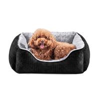 JOEJOY Small Dog Bed Washable Pet Bed, 51x48cm Rectangle Dog Bed Orthopedic Calming Non-Slip Bottom Breathable Soft Puppy Bed, Soft Rose Velvet Pet Bed For Small Dogs and Cats, Black