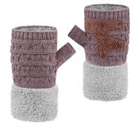 Jökulríki Women's Fingerless Mittens Warm Knit Half Finger Gloves Fleece Lined Winter Mitts, Lilac, One Size