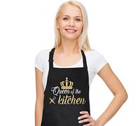 JOELELI Funny Baking Apron for Women Cotton Baking Apron Kitchen Cooking Aprons with Pockets Adjustable Bakers Apron Chef Bib Aprons Idea Birthday Gifts for Mum Wife (Queen of the Kitchen)