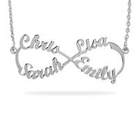 JOELLE JEWELRY Sterling Silver Customized Infinity 4 Names Necklace Family Name Necklace Mother's Necklace