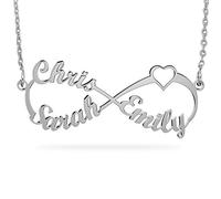 JOELLE JEWELRY Sterling Silver Infinity Heart Love Pendant Neckalce with Names Gift for Family Mother