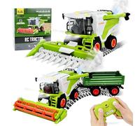 Joellfuner RC Remote Control Combine Harvester Tractor Control Trailer, with Bright Sound and Spray Function, Farmer Harvester Toys Including Trailer, for Kids Over 3 Years Old