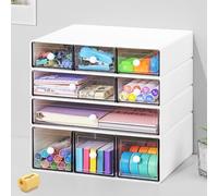 JOENCOST Desk Organizer with 9 Drawers, 4 Tier Plastic Stackable Storage Drawers for Desk Storage, Office Stationary Makeup Organizer Suit for Home Office and School