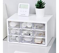 JOENCOST Desk Storage Organizer with 9 Drawers, Clear Plastic Storage Cabinet, Stackable Desk Storage Box for Makeup Office Craft Hardware Art Supplies,9.8x6.3x5.9inch(White)