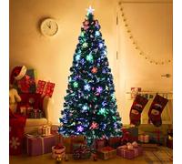 Joeoy 6Ft Pre-lit Fiber Optic Christmas Tree, Artificial Xmas Tree with RGB Color Changing LED Lights and Stars for Holiday Office Home Decoration