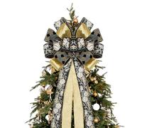 Joeoy Glitter Christmas Tree Topper Bow, 53"x 13" Large Handmade Decorative Bows with Velvet Burlap Wired Ribbon Long Streamer for Home Christmas Decoration, Black/Gold