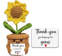 JOEPACXIC Thank You Gifts for Teacher Appreciation Gifts for Mom Boss, Thank You for Helping Me Grow Handmade Knitted Crochet Sunflower, Teacher Birthday Women