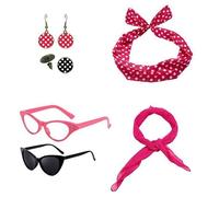 JOERBABU Hairband, 1950's Womens Costume Accessories 50's Scarf Cats Eye Glasses Bandana Tie Polkas Dots Headband Earrings for Halloween