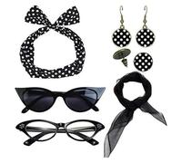 JOERBABU Hairband, 1950's Womens Costume Accessories 50's Scarf Cats Eye Glasses Bandana Tie Polkas Dots Headband Earrings for Halloween
