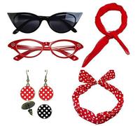 JOERBABU Hairband, 1950's Womens Costume Accessories 50's Scarf Cats Eye Glasses Bandana Tie Polkas Dots Headband Earrings for Halloween